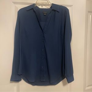 Ann Taylor Soft Navy Classic Button Down Blouse